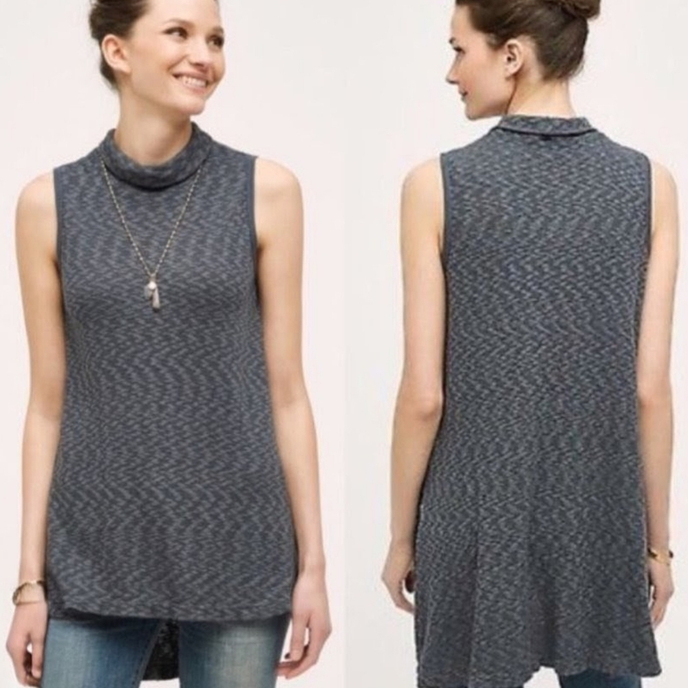 Anthropologie Left Of Center Gray Mock Neck Long Sleeveless Tunic Tank Top
